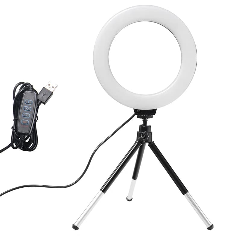 Anello luminoso da 6 pollici con treppiede Lampada ad anello luminoso a LED Cerchio luminoso Illuminazione per canzoni per fotografia Selfie Ringlight Luce destra