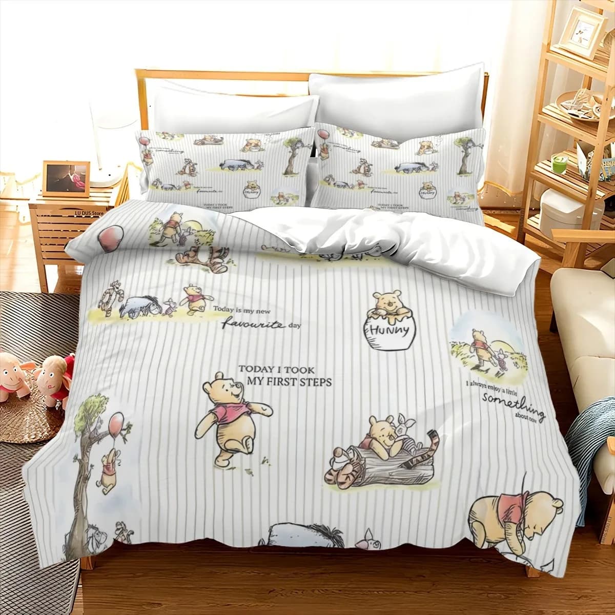 Winnie the pooh Fashion Bedding Set 3D Printing Home Decoration Pillowcase Cute Bear Quilt Cover Gift To Family and Friends
