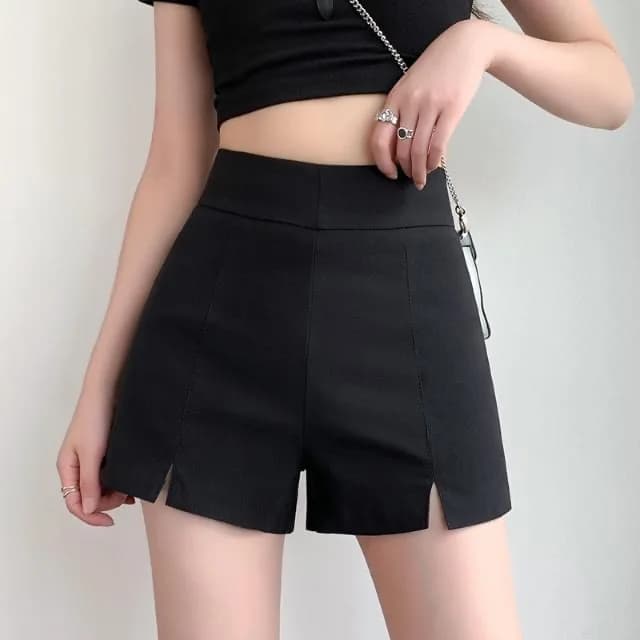 Pantaloncini Casual Neri a Vita Alta a Trapezio da Donna, alla Moda, Nuovi Arrivi Primavera Estate, Effetto Snellente, Compatibili con Stivali