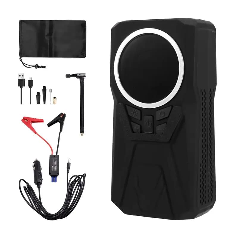 A58X-Portable Avviatore di Emergenza per Auto con Compressore d'Aria, Batteria Ricaricabile, 5 Ugelli, Power Bank per Moto con Luce