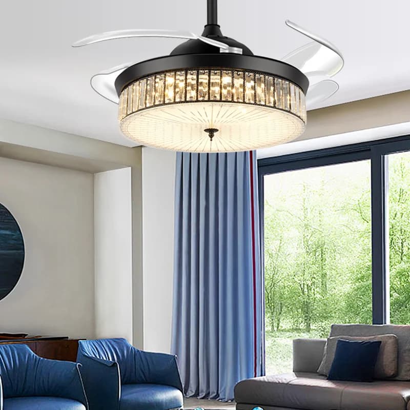 Ventilatori da soffitto in cristallo da 42'' con luci e altoparlante Bluetooth, plafoniera in cristallo Fandelier di lusso, ventilatore a lampadario retrattile