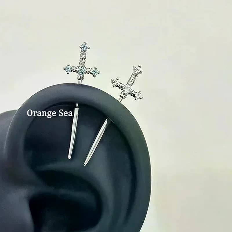 Earrings Shaped Rhinestone Cross For Women Men Punk Zircon Floating Helix Piercing Ear Cartilage Jewelry Couple Gifts