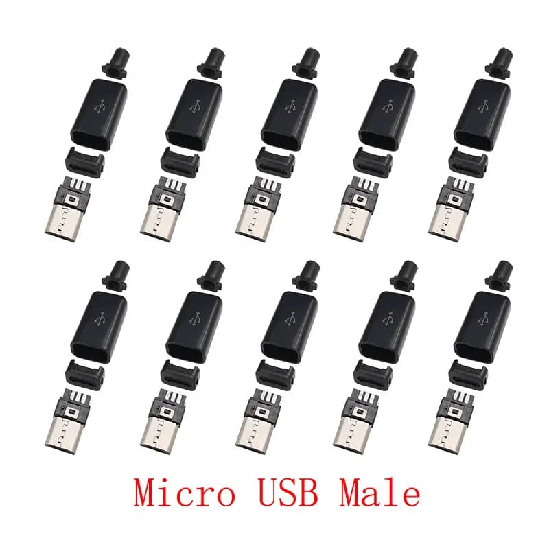 10 Pz Micro USB 5 Pin Spina Maschio Connettore Tipo di Saldatura Cavo Dati FAI DA TE Accessori 5P MicroUSB Coda Presa di Ricarica 4 in 1 Nero