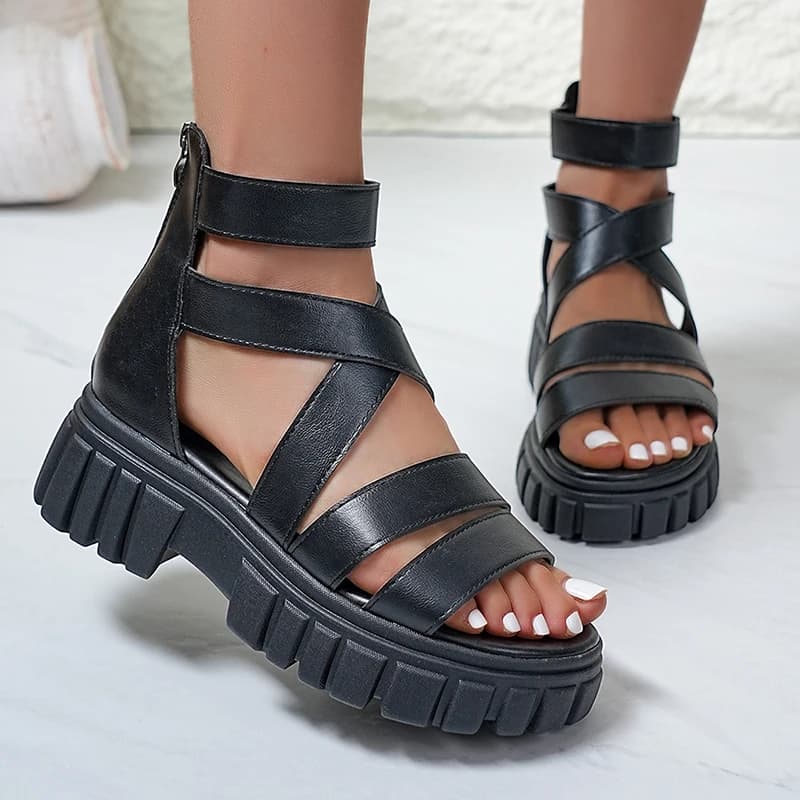 2026 Piattaforma estiva Roma Sandali Donna Plus Size 43 Cerniera posteriore Suola spessa Sandali Mujer Comfort Sandali da spiaggia antiscivolo Donna