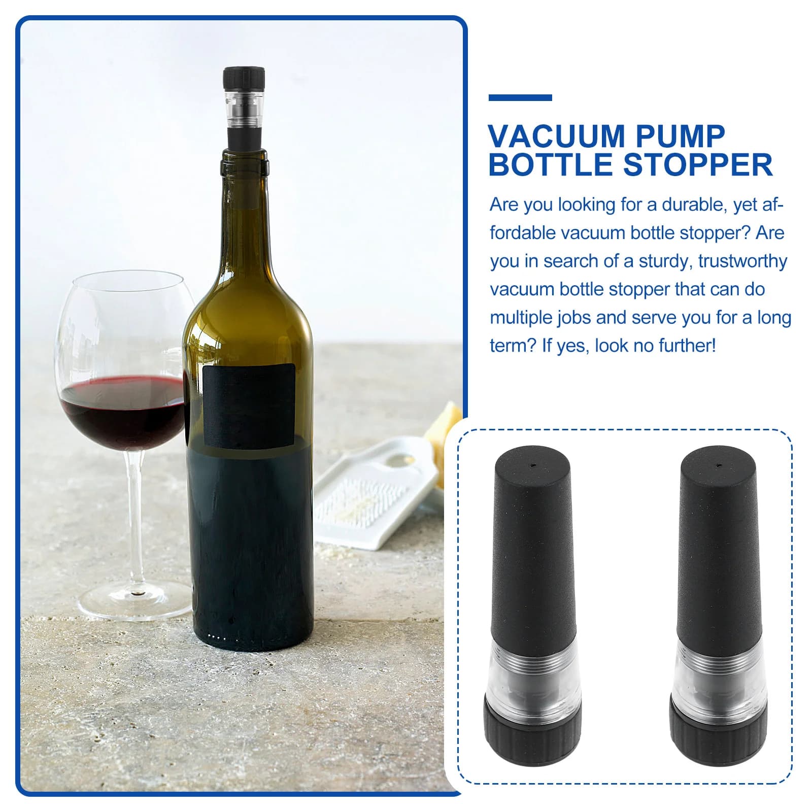 Tappo per vino professionale da 2 pezzi, pompa per vuoto, sigillo per bottiglia riutilizzabile, ermetico, per prolungare la durata di conservazione del vino aperto