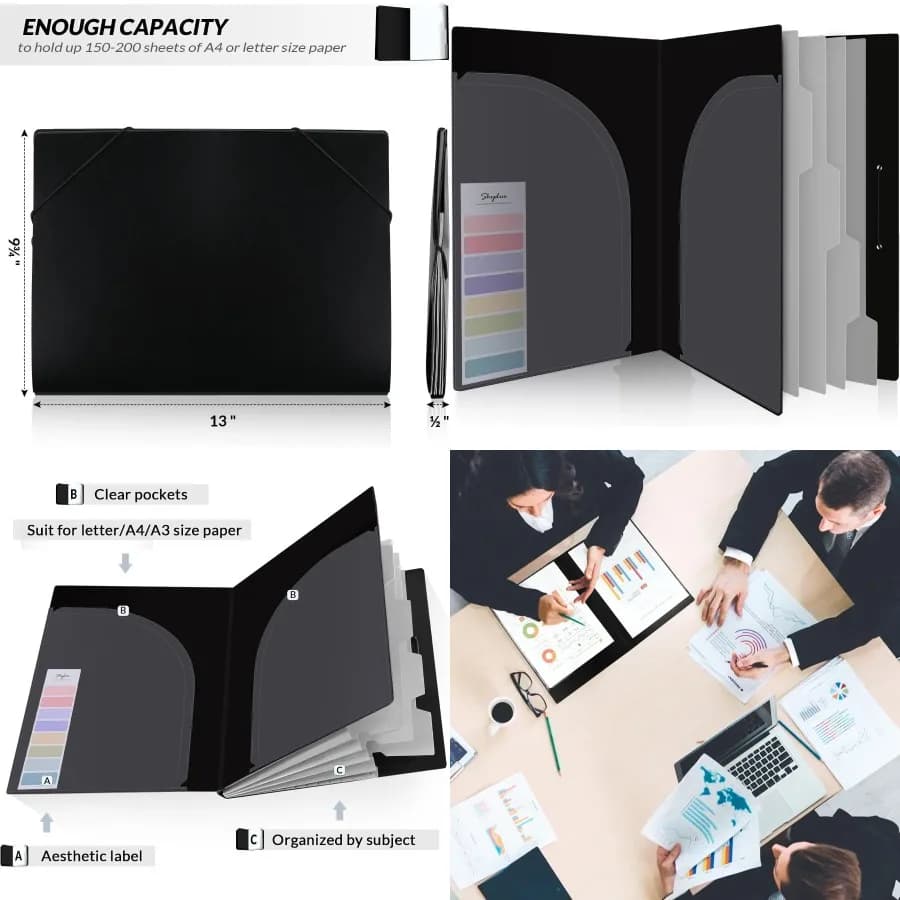 SKYDUE Organizzatore di file per fisarmonica Cartelle di file espandibili a 5 tasche con tasche Organizzatore di documenti Organizzatore di carta portatile per Sc