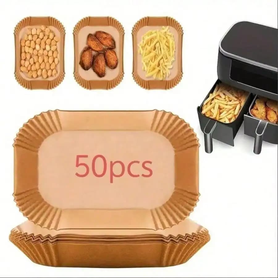 50 Pezzi di Carta da Forno Rettangolare Antiaderente per Friggitrice ad Aria, Resistente all'Olio, Usa e Getta