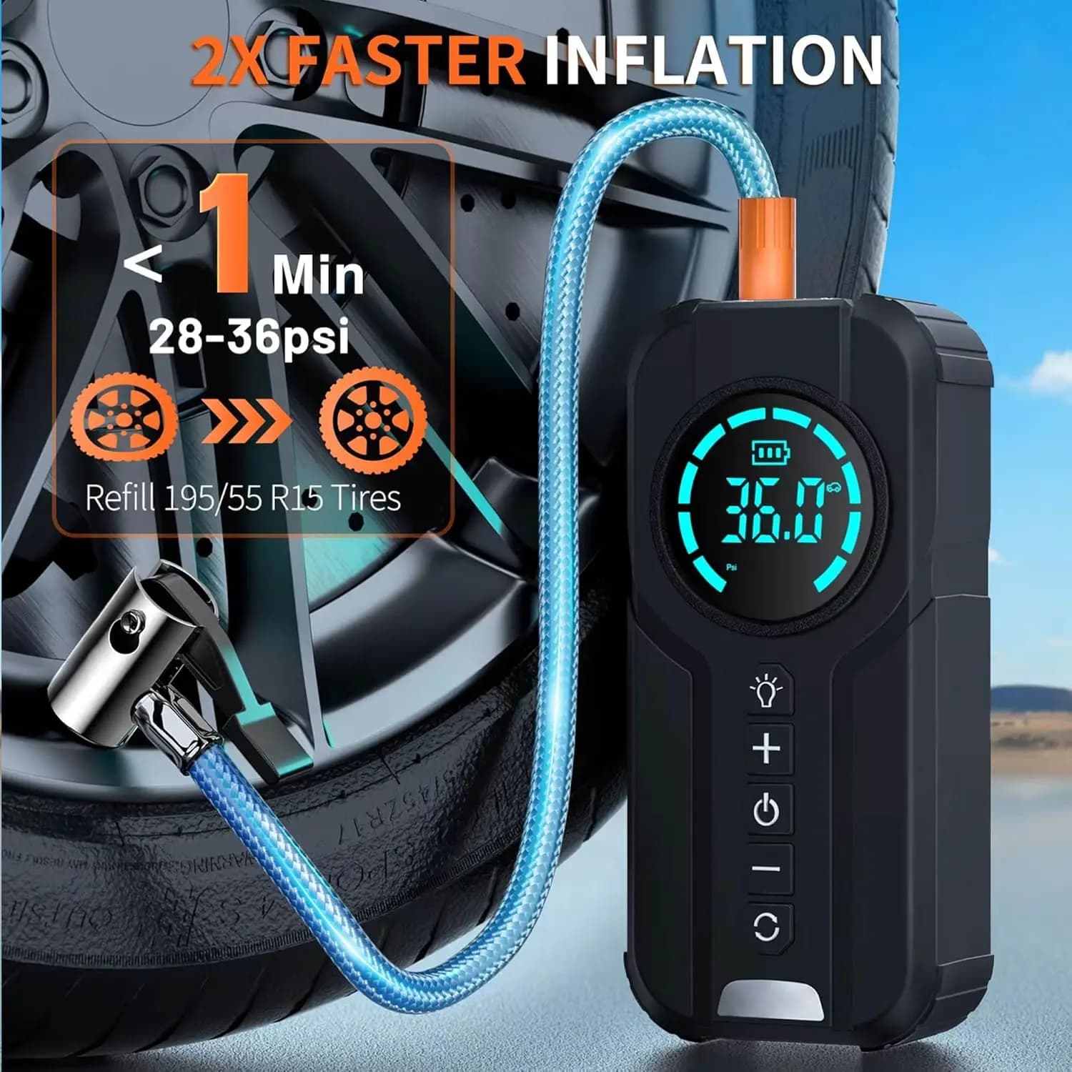Avviatore portatile per auto da 6000 A con compressore d'aria, 150 PSI, batteria al litio da 12 V per gas e diesel
