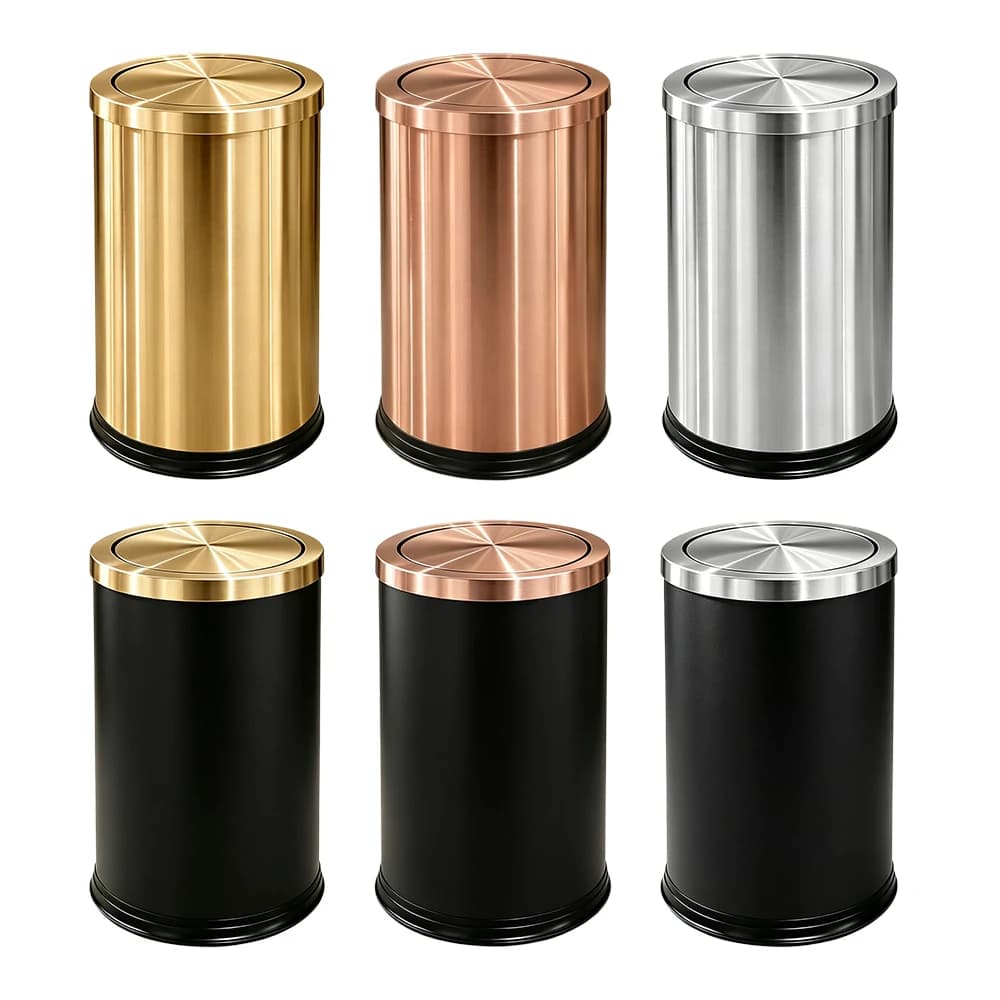 9L Swing Top Stainless Steel Trash Can, Gold/Rose Gold/Silver/Matte Black Lidded Waste Bin, Bathroom Kitchen Living Room Garbage