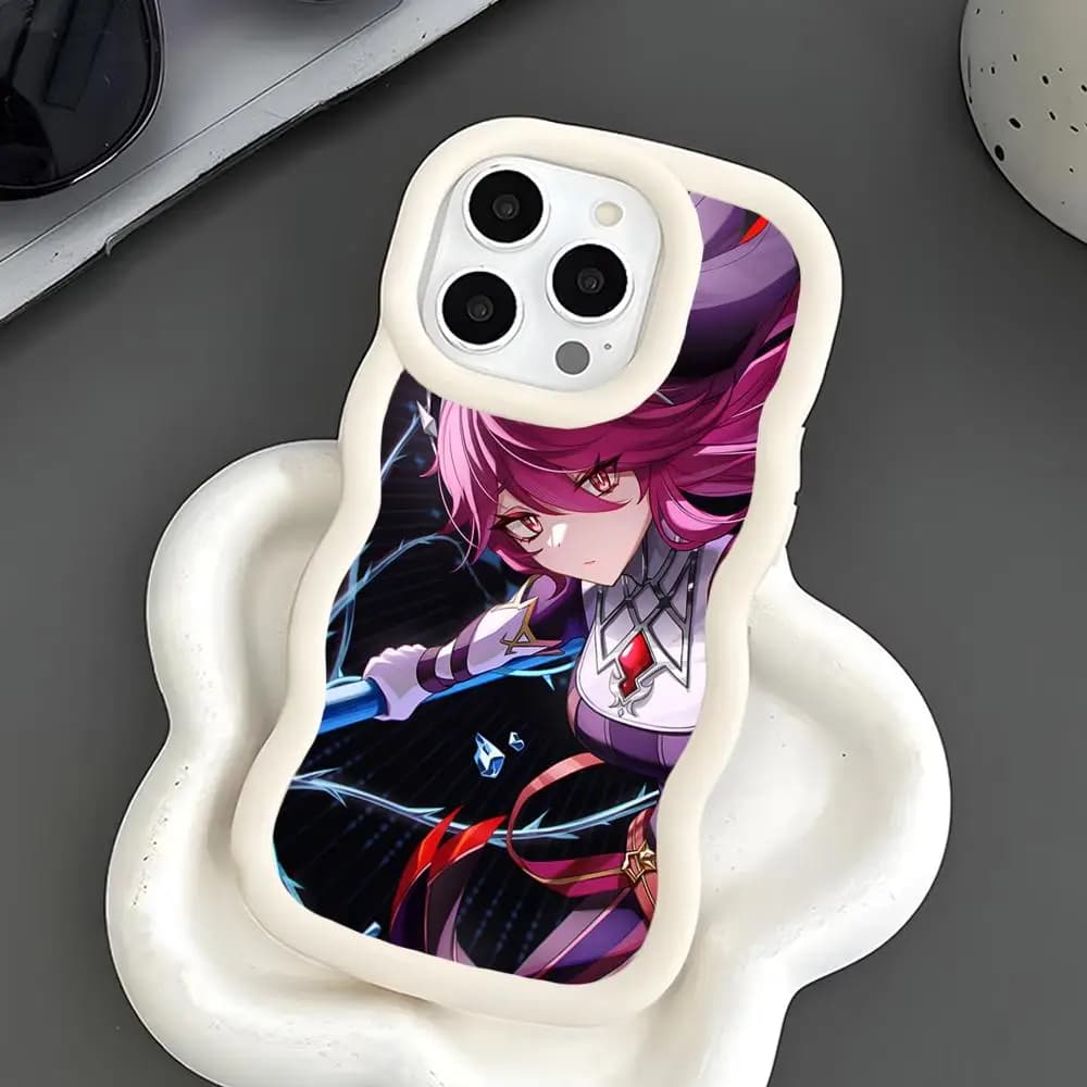 Custodia per telefono Game GI Rosaria per iPhone 17 16 15 14 13 12 11 Air Pro Max Plus, Cover in TPU morbido bianco con bordo ondulato
