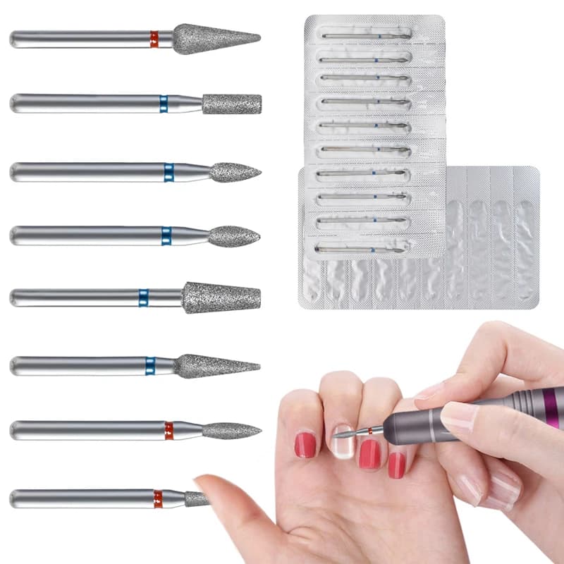 10-2 Pezzi Fresa Diamantata per Unghie, Fresa per Cuticole, Lima Elettrica per Unghie, Rimozione Gel, Strumento per Manicure e Pedicure