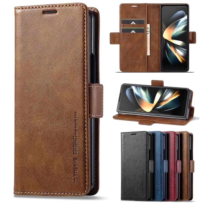 RFID Leather Wallet Phone Case for Samsung Galaxy Z Fold 8 Ultra 7 6 5 4 fold8 fold7 fold6 fold5 Cards Holder Funda Cover Coque