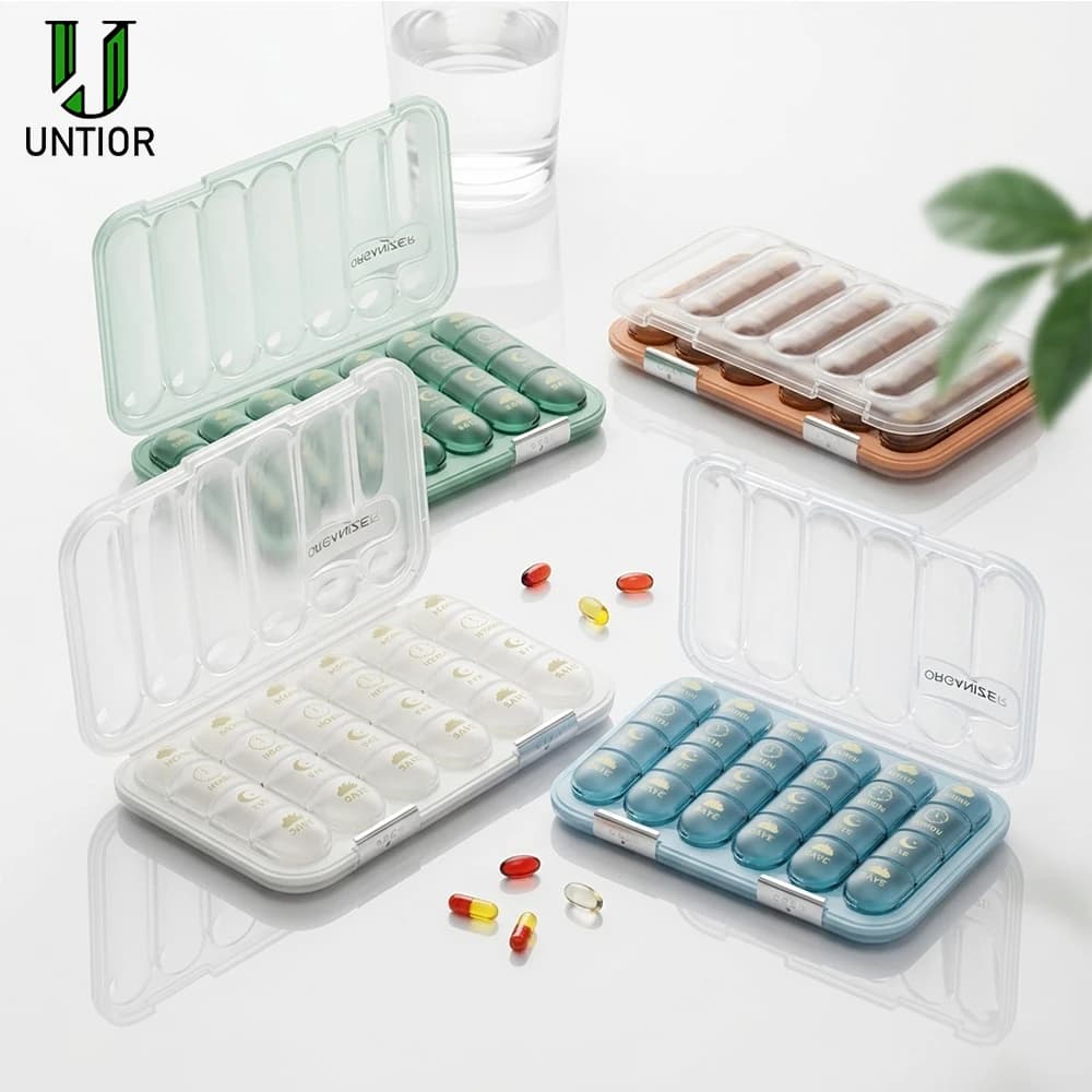Weekly Pill Organizer BPA Free 7Day AM PM Medicine Case Travel-Friendly Pill Box for Fish Oils Vitamins & Supplements 21/28Grid