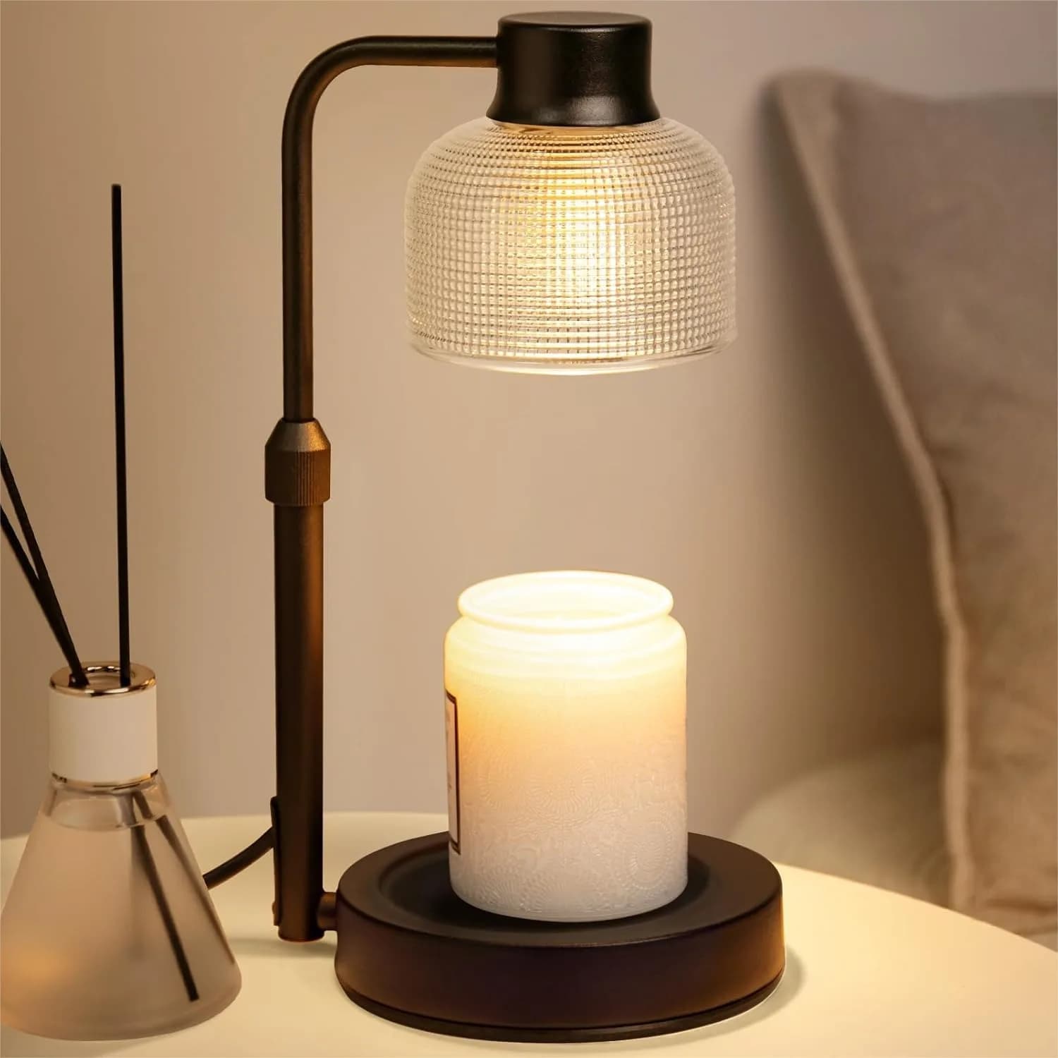 Candle Warmer Lamp with Timer - Electric Wax Melt Warmer for Scented Jar Candles, Adjustable Height, Dimming, 24-Hour Cycle
