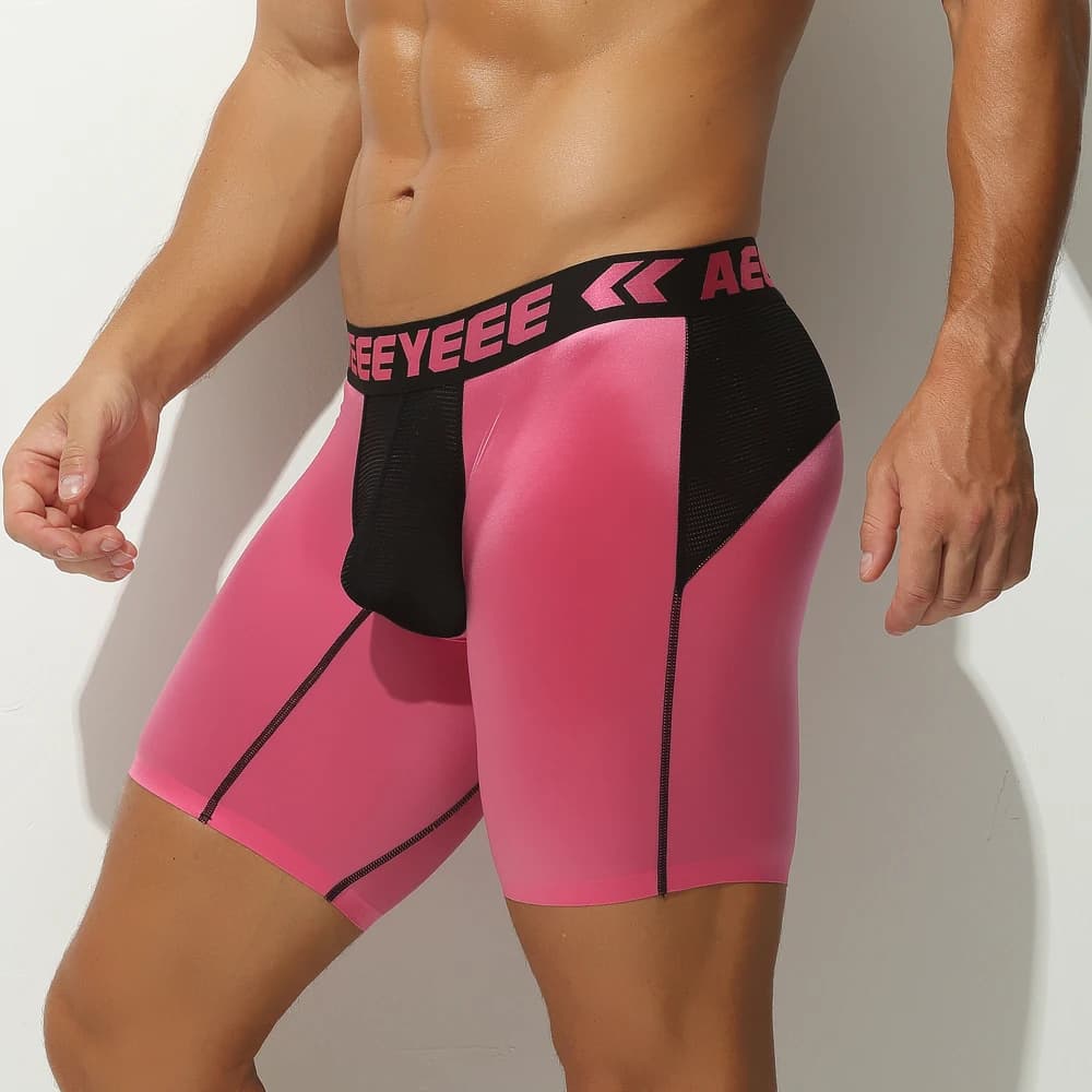 Men's knee sports shorts, shiny leggings, elastic, casual, fitness, cycling, wrestling