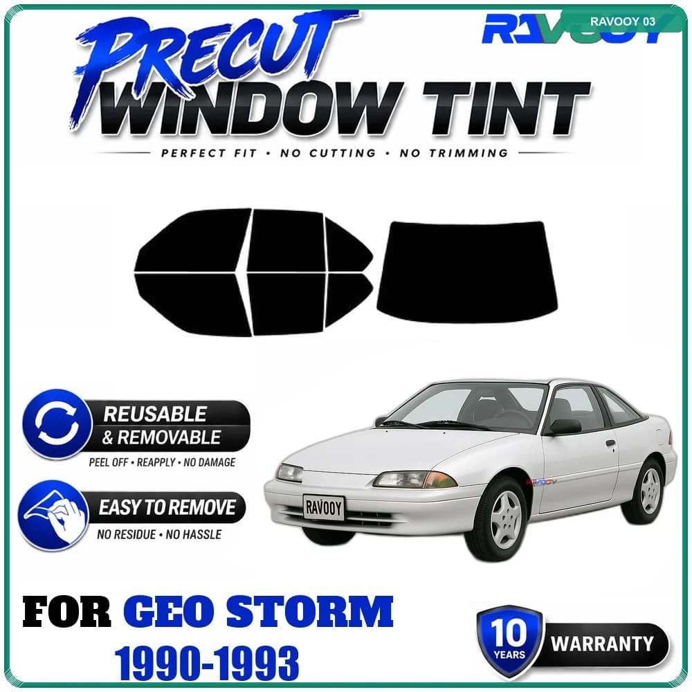 RAVOOY Precut Window Tint, Reusable Removable EPU Film, Custom Fit for Geo Storm 1990-1993, UV Heat Protection