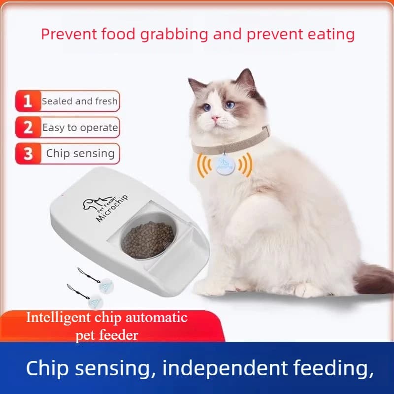 Distributore Automatico di Cibo per Animali Domestici con Riconoscimento Intelligente del Chip, Alimentatore Automatico per Cani e Gatti con Sensore di Temporizzazione, Dispenser di Cibo Umido, Ciotola per Gatti