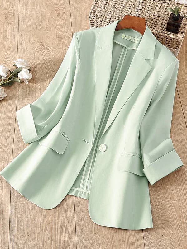Women's Casual Thin Seven-Quarter Sleeve Short Style Commute Polyester Fiber Breathable Fitted Korean Fashion Suit Jacket