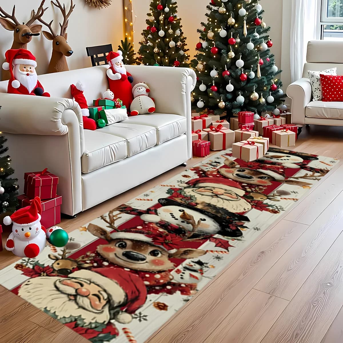 VIKAMA Natale Babbo Natale Renna Tappeto a righe Corridoio Cucina Camera da letto Tappetino Inverno Natale Decorazione della casa