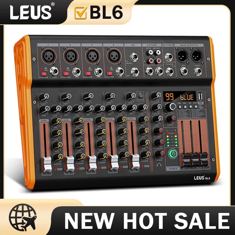 LEUS BL4/6 Canali 99 DSP Effetto Mixer Audio Record PC 48V Phantom Power USB Mixer Audio Bluetooth DJ Console Mixing per Karaok