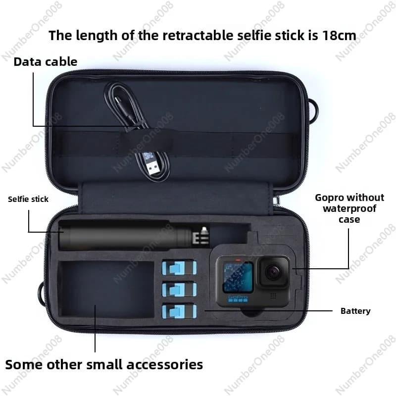 Borsa a Tracolla per Esterni, Custodia Impermeabile per Action Camera con Supporto per Selfie Stick, Organizer Compatto e Portatile