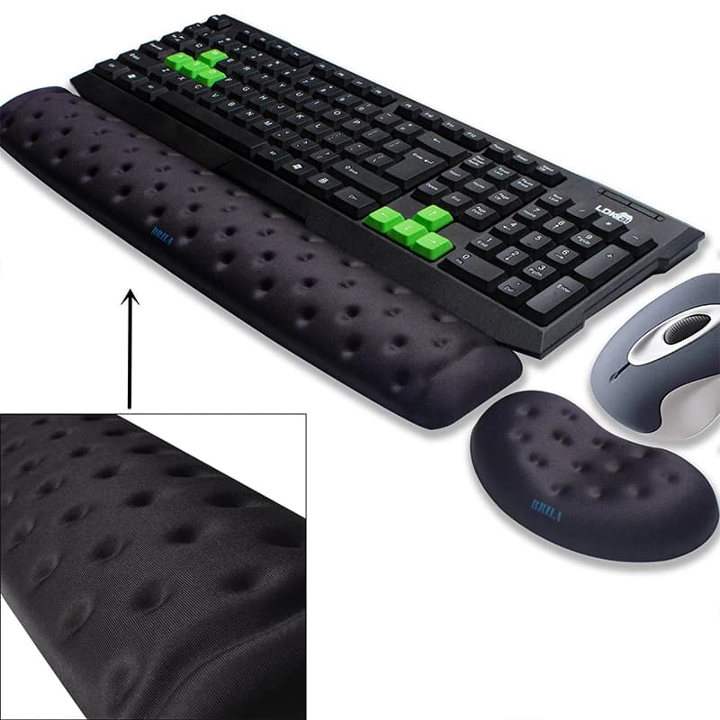 BRILA Cuscino di supporto ergonomico per poggiapolsi per mouse e tastiera in memory foam per lavoro d'ufficio e giochi per PC, sollievo dal dolore alla fatica