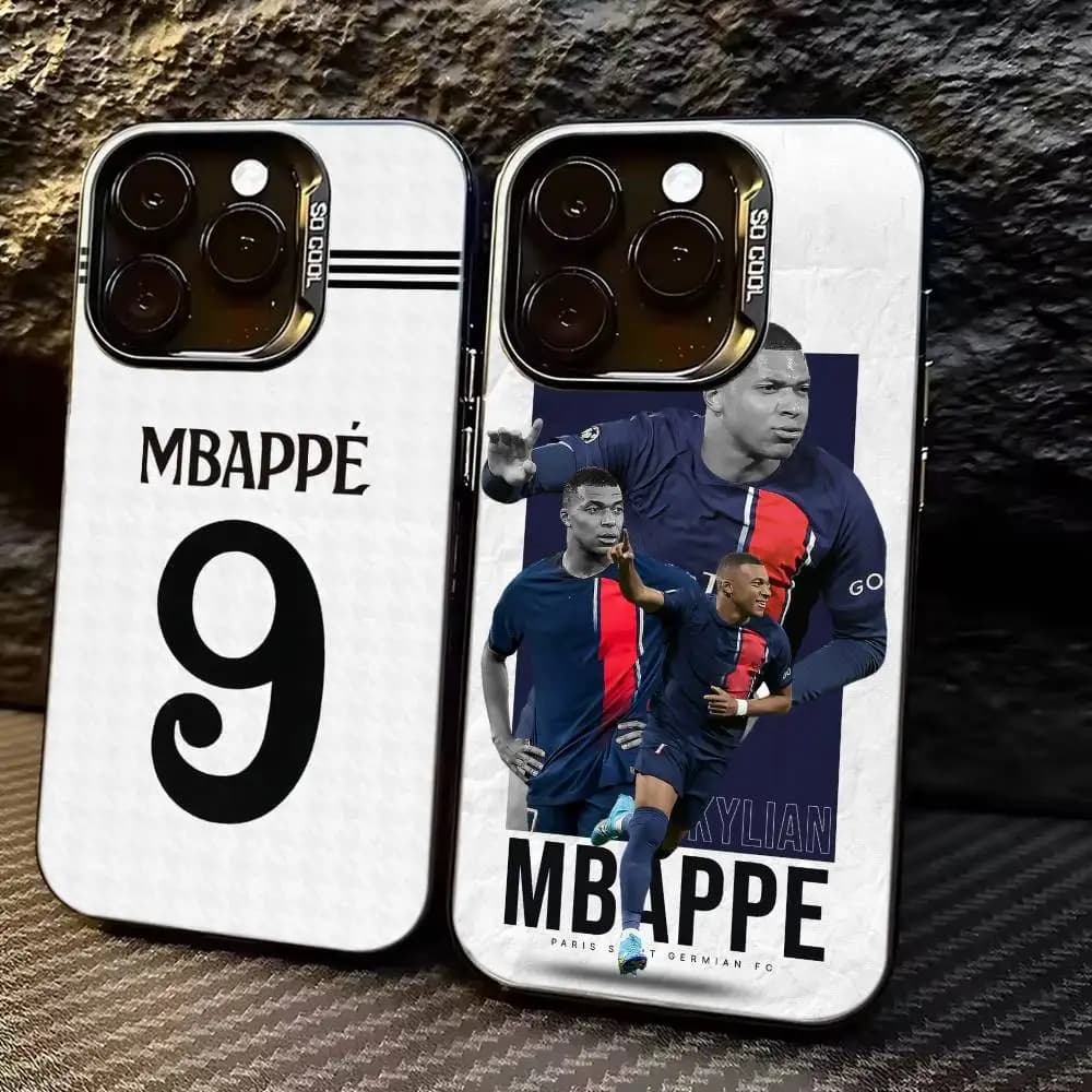 Football S-Star M-MbappeS-S Phone Case For iPhone 17,16,15,14,13,12,11 Plus,Pro Max,XS,Colored Silver Plated Inside Cover