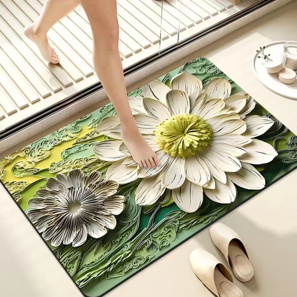 Tappetino da Doccia Antiscivolo Viola Blu Rosa Bianco con Motivo Floreale 3D, Altamente Assorbente e Resistente alle Macchie