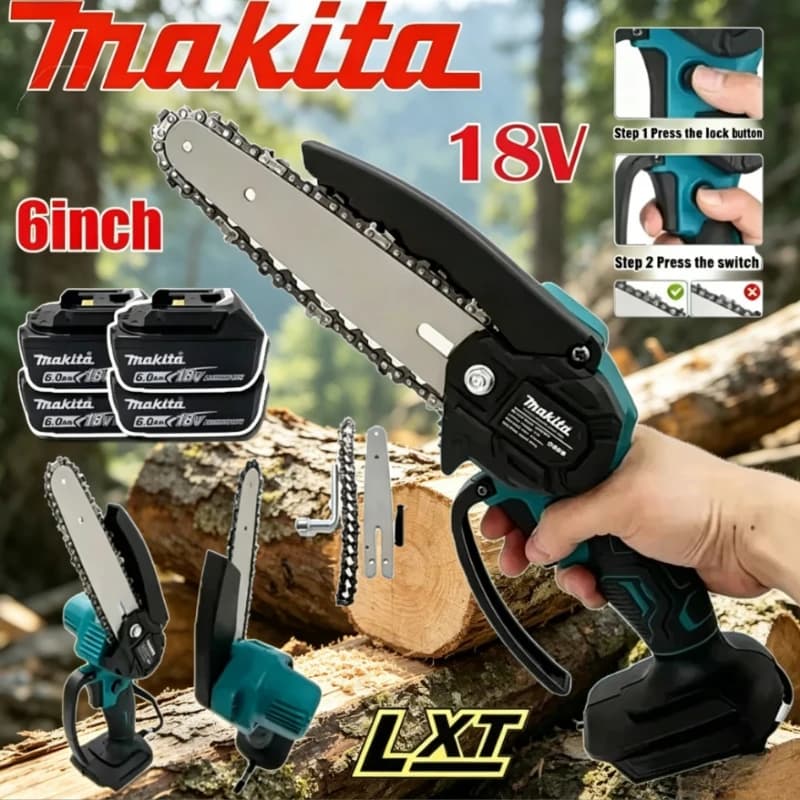 Makita 6 Inch Cordless Chain Saw Wood Logging Electric Saw Handheld Portable Garden Pruning Wood Power Tool For 18V Battery