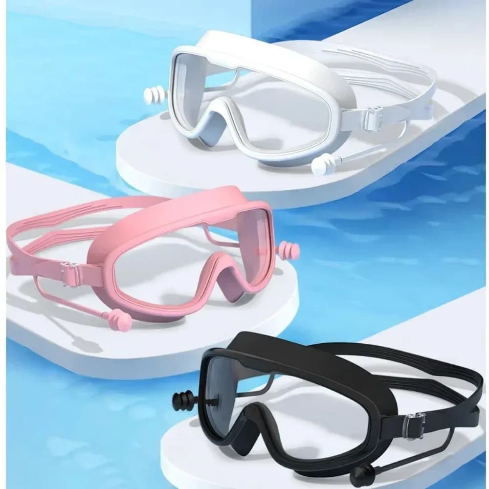 Swimwear Silicone swim glasses Large frame with ear plugs Man Woman Professional anti-fog glasses HD Swimming accessories