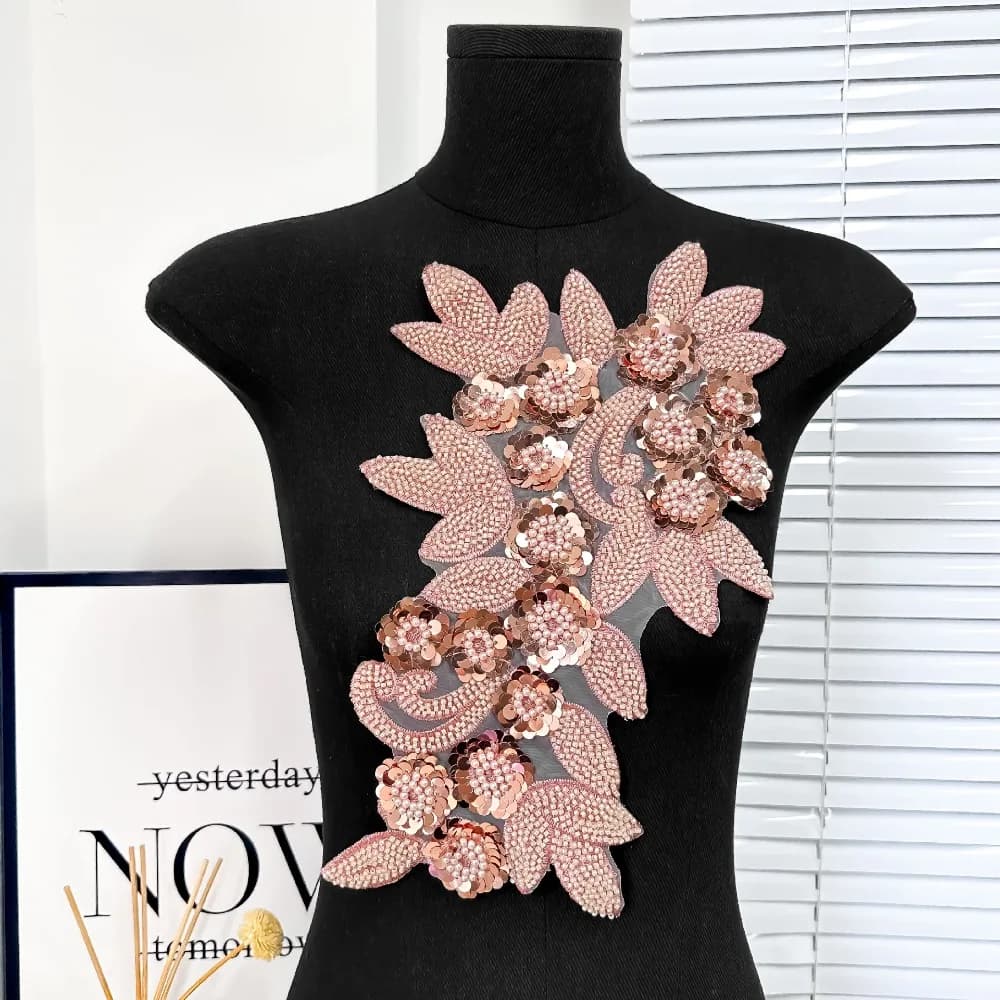 Nuovo fiore 3D maglia paillettes ricamo adesivo di stoffa fai da te tessuti di pizzo floreale fatti a mano applique ragazza
