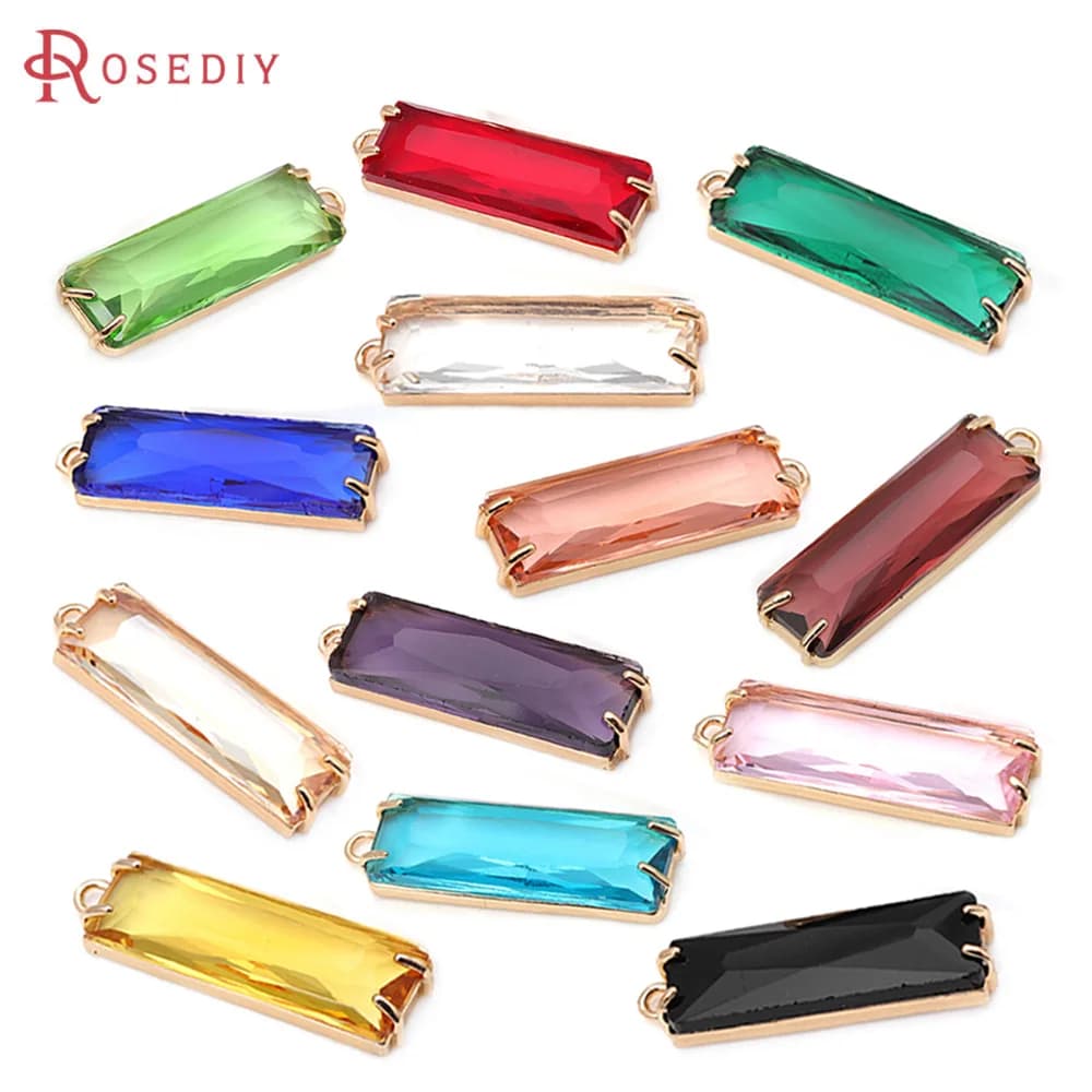 6 pezzi 18 carati color oro ottone e vetro rettangolo pendenti con ciondoli collana orecchini accessori gioielli fai da te Rosediy sito web ufficiale
