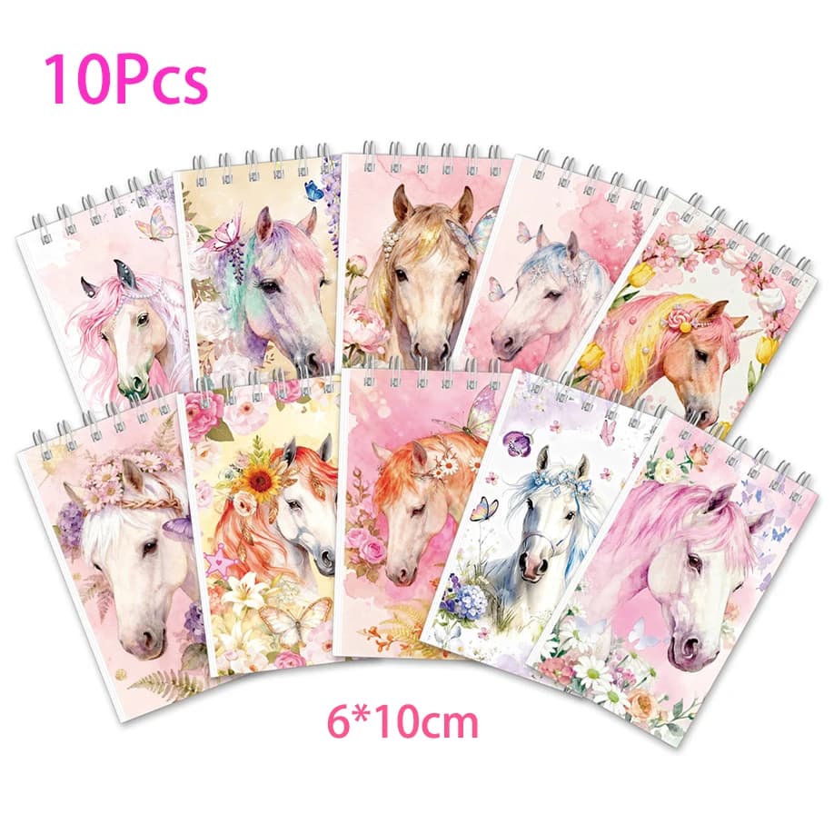 10 Pezzi Blocco Note Portatile a Spirale Rosa con Tema Cavallo e Cowgirl Western, Mini Taccuino per Bambine, Regali per Feste di Compleanno, Premi Scolastici