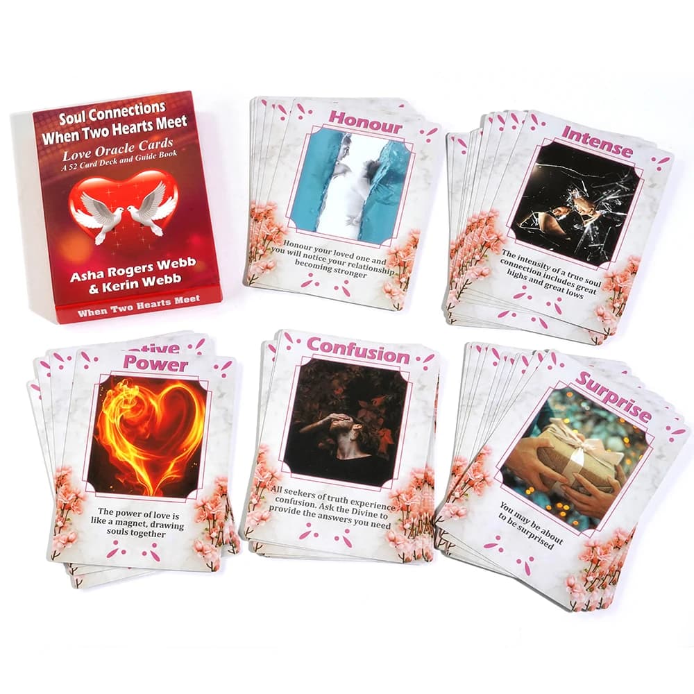 Connessioni dell'anima da 11 * 6,5 cm Quando due cuori incontra l'amore Carte Oracle 52 Carte per predizione del futuro per le coppie Conversazione Lingua d'amore