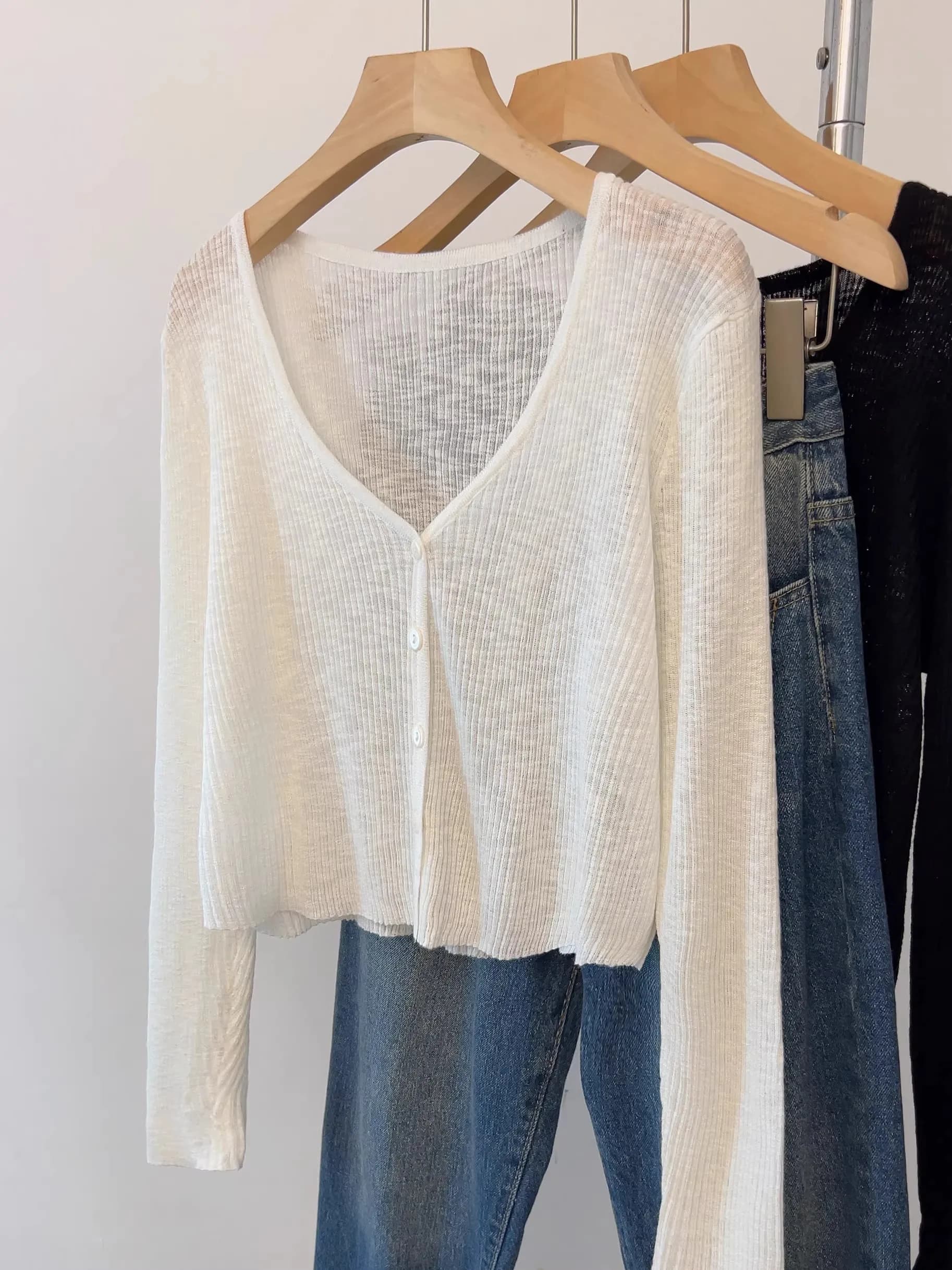 AOSSVIAO Cardigan Corto da Donna Estivo 2026 Blu Scollo a V Sottile Protezione Solare in Maglia Monopetto