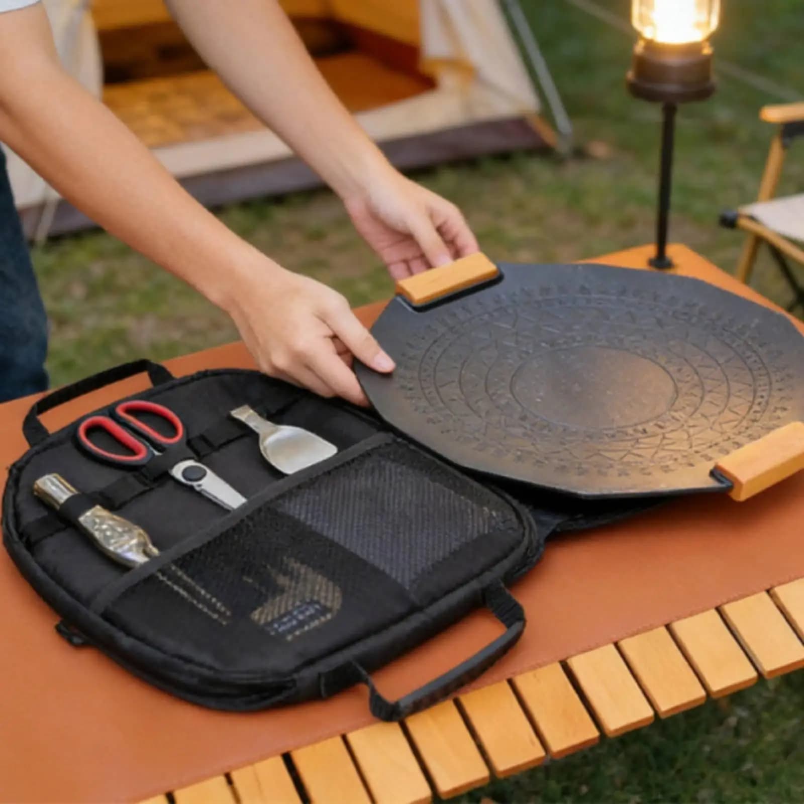 Frying Pan Storage Bag Portable Skillet Carry Bag Heavy Duty Grill Pan Pouch for Campers, Picnickers, Camping, Outdoor Cooking,