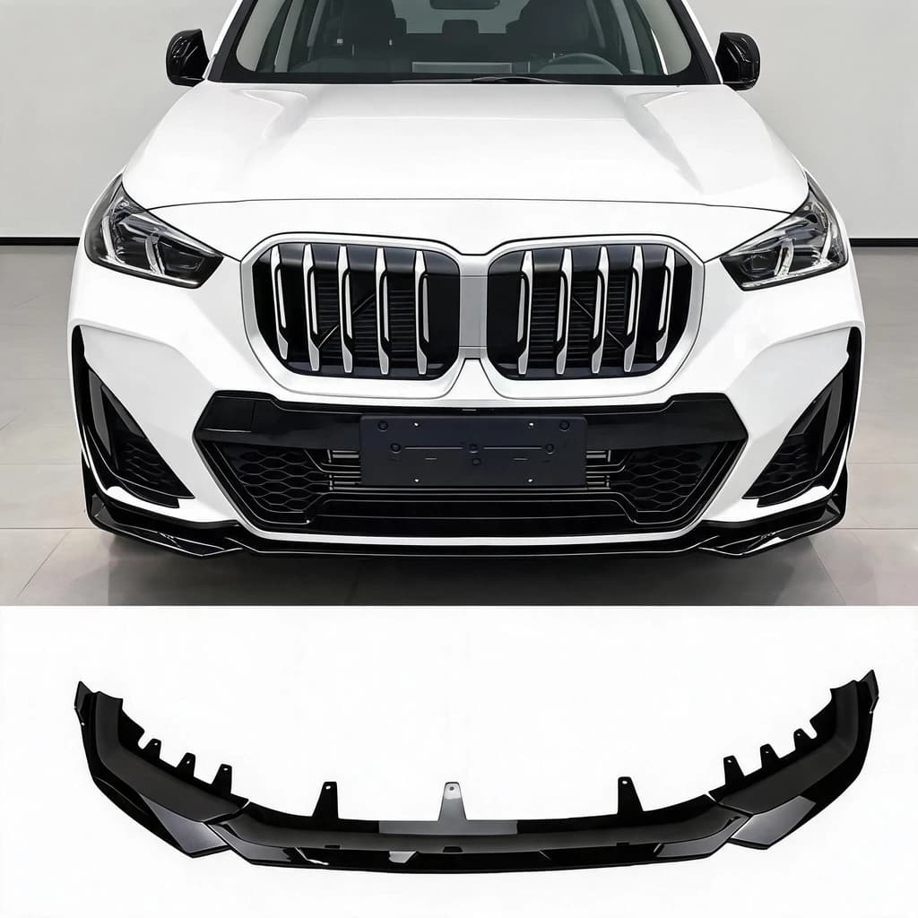 Front Bumper Lip Splitter Spoiler For BMW X1 U11 M Sport 2023 Up No Drill ABS Gloss Black Carbon Fiber Look Lower Chin Diffuser