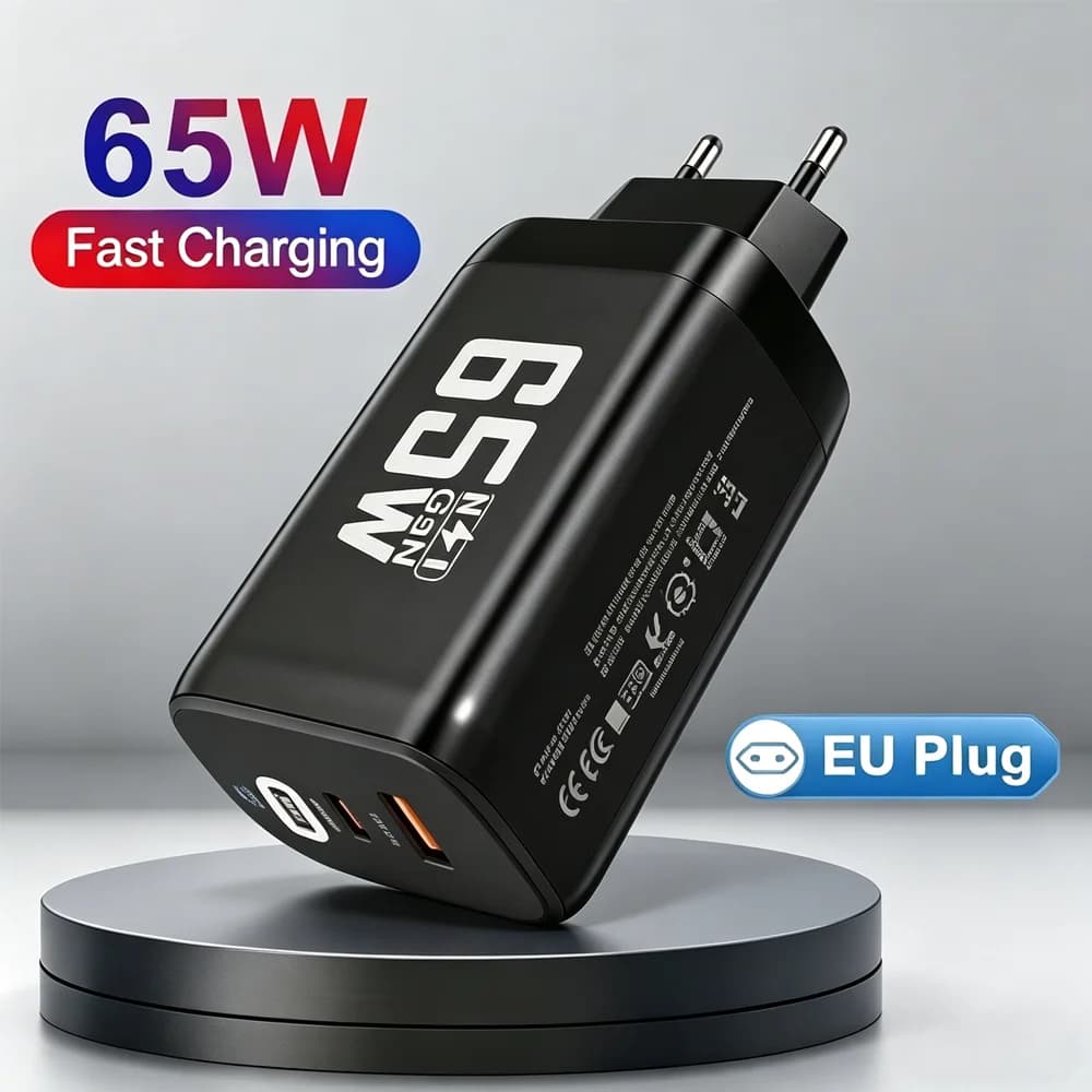 Caricabatterie USB C 65W 20V 3.25A con interfaccia Type-C per telefono e laptop, adattatore di alimentazione per MacBook, Lenovo, Xiaomi, set combinato con cavo di ricarica.