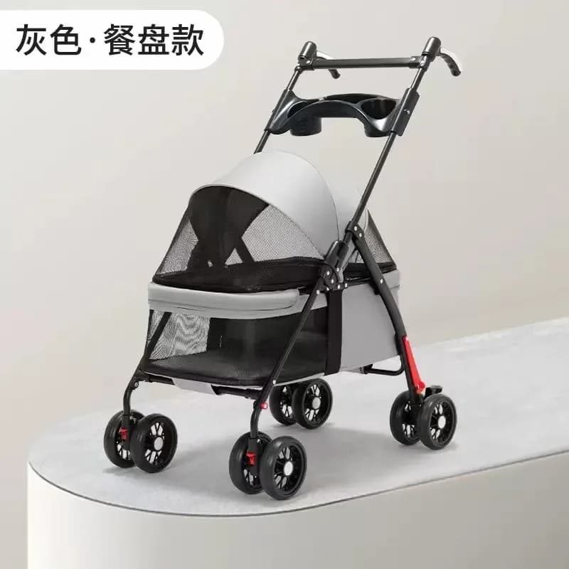 Lightweight Foldable Detachable Pet Stroller Portable Outdoor Travel Carrier For Dog Cat Breathable Walking Stroller With Remova