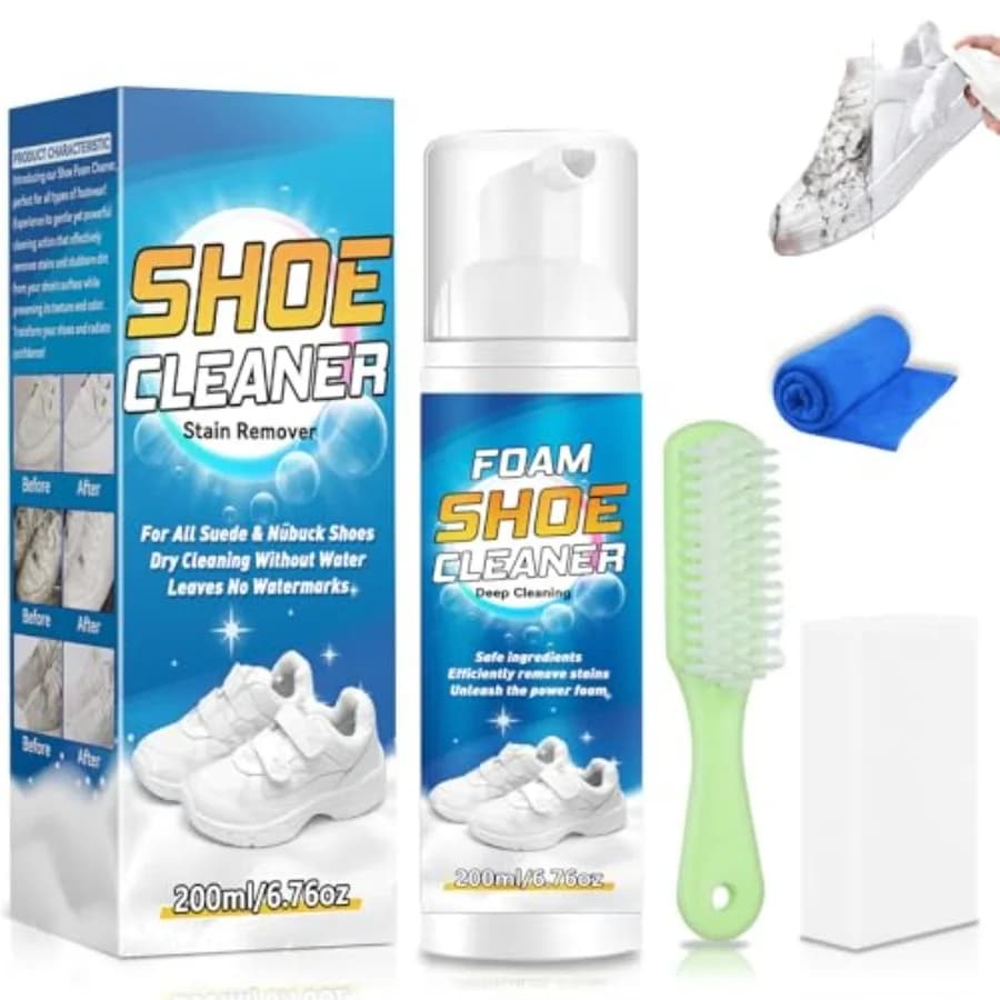 White Shoe Cleaner Kit 6.76Oz, Sneaker Cleaner With Brush and Cloth, Removing Stain, Shoe Cleaning Kit for Leather, PU