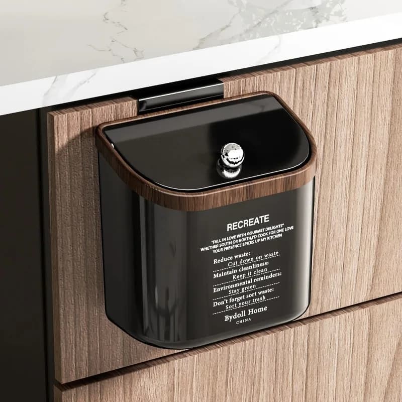 Pattumiera in noce massiccio con coperchio bloccabile Cestino per rifiuti moderno sospeso a parete per bancone della cucina, bagno, contenitore per compost ecologico