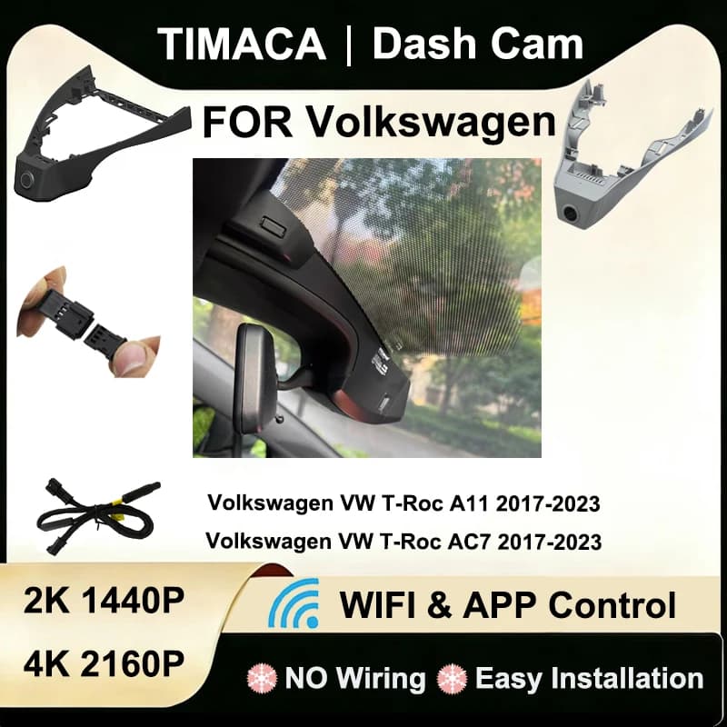 Camera DVR for Dashboard Volkswagen VW T-Roc t Roc AC7 A11 2017-2022, Video Recorder 2K 4K WiFi Plug and Play