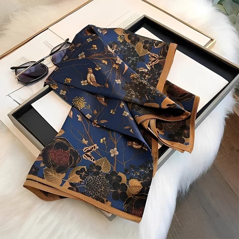 Silk scarf 2024 scarves for women hair scarves Vintage four seasons 110x110cm Hijab Foulard Bandana Femme Foulard