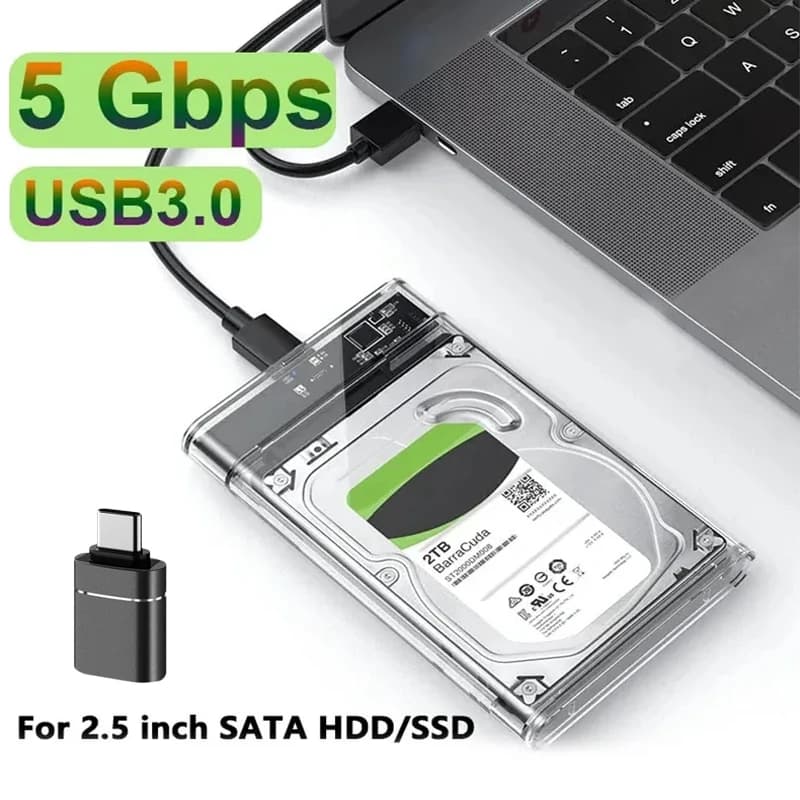 JEYI 2.5'' Tool-Free External HDD Enclosure - USB 3.0 to SATA III, Transparent Cooling, Compatible with 7mm/9.5mm SATA HDD/SSD