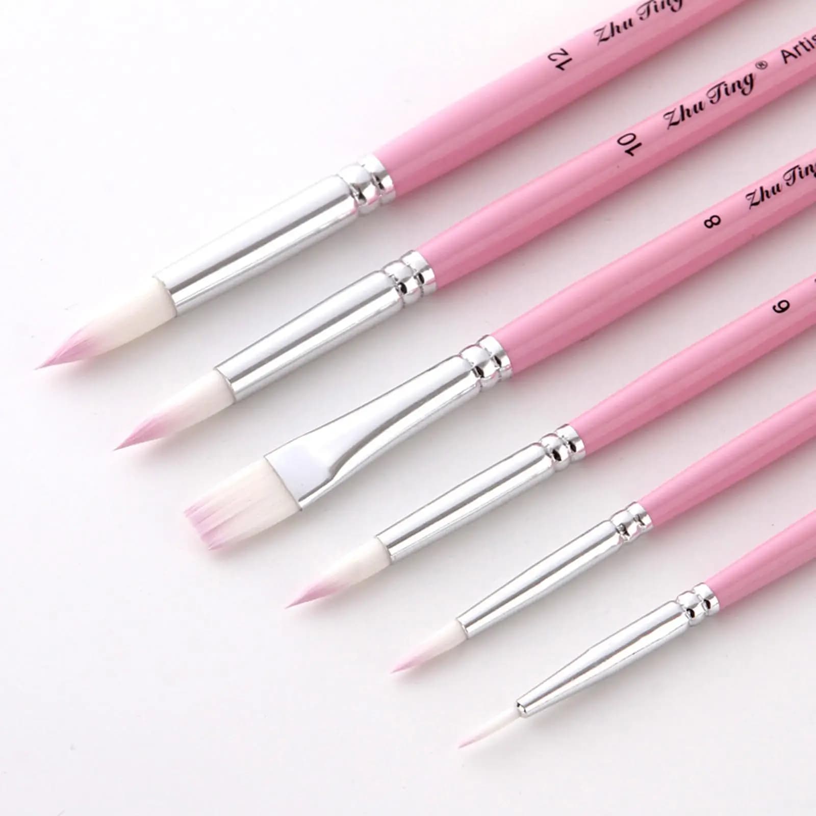 Watercolor Paint Brushes Set 6 Piece Nylon Hair Round Flat Angle Filbert for Acrylic Oil Face Body