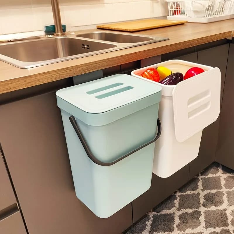 1pc Space Saving Quiet Close Trash Can 3L 5L Sealed Waste Bin Silent Lid Eco Plastic for Kitchen Office Bathroom Counter