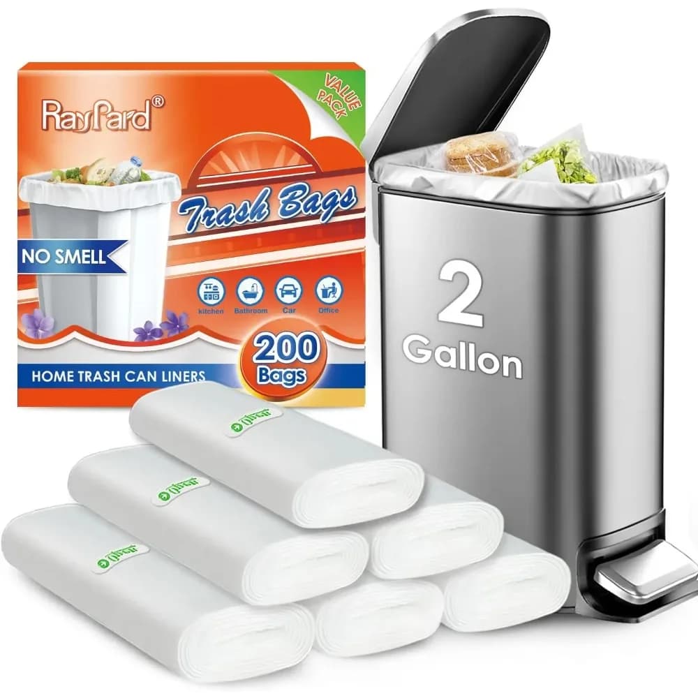 200 Counts 2 Gallon Small Trash Bags, Fit 1.6-2.2 Gal Waste Basket, Strong Clear Liners for Home Office Kitchen