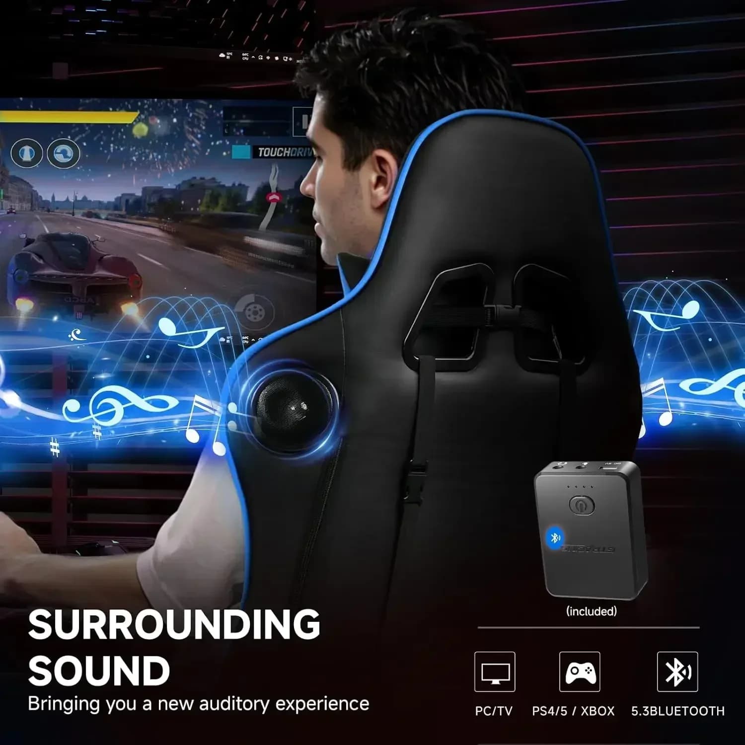 [Free Shipping, New Arrival!]Gaming Chair with Bluetooth Speakers and Footrest, Ergonomic Gamer Chair with Reclining Backrest, 3