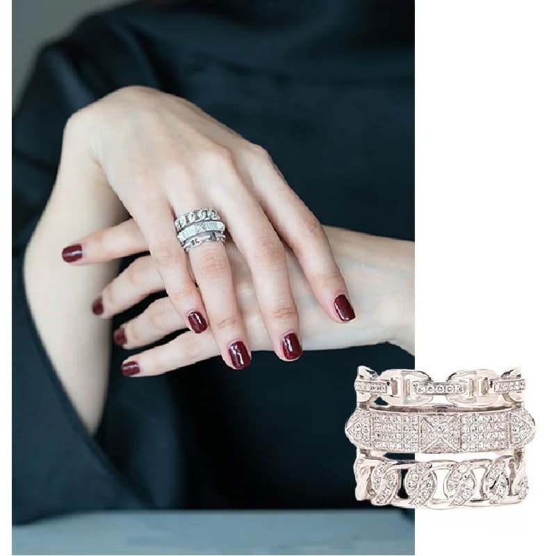 Anello da donna a tre strati avvolgenti, nuovo design 2026 di lusso leggero con micro-incastonatura di zirconi bianchi, alla moda e di tendenza