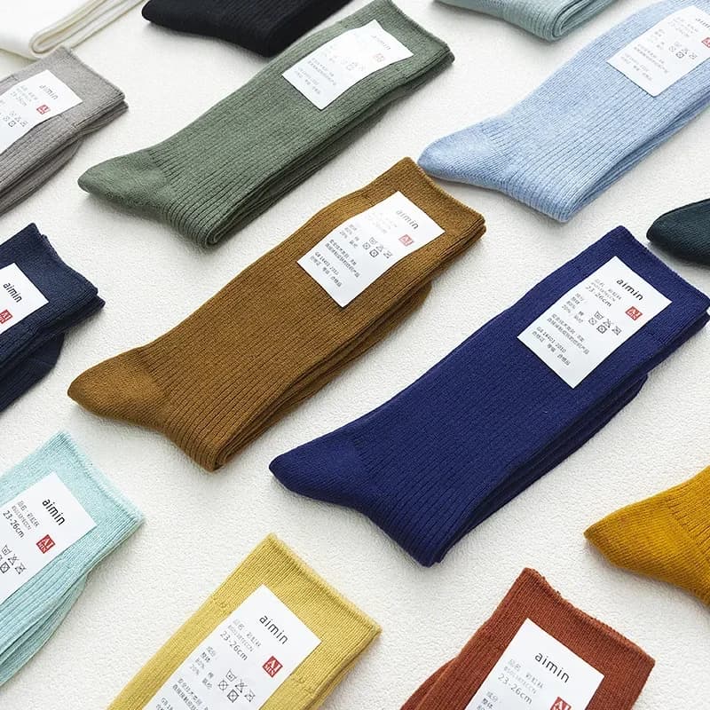 Calzini da uomo lunghi in cotone da lavoro sottili a costine in cotone giapponese con doppi aghi Calzini di marca basic quotidiani casual elasticizzati Meias